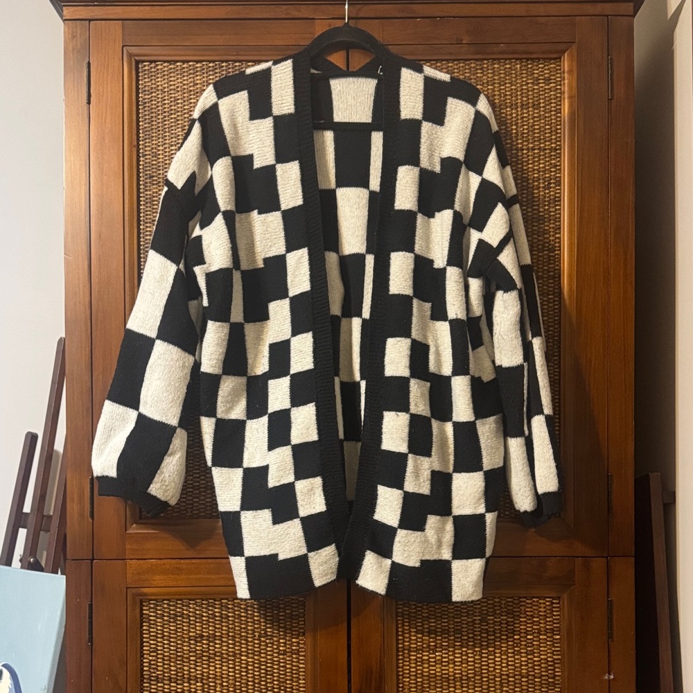 Black and White Checkered Cardigan